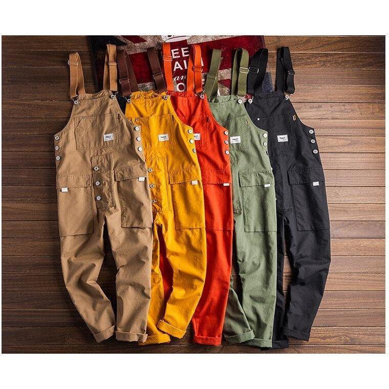 オーバーオール メンズ ゆとり 無地 ワークパンツ オールイン 作業服 春 お洒落 男性 カジュアル おしゃれ