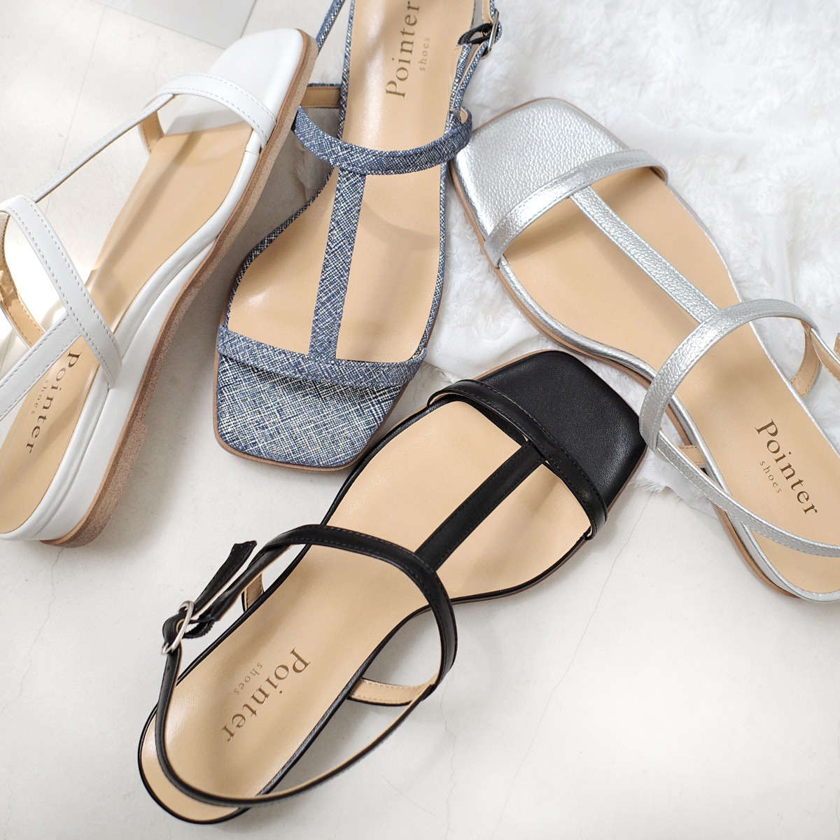 本革ストラップウエッジソールサンダルスクエアトゥバックストラップ レディース