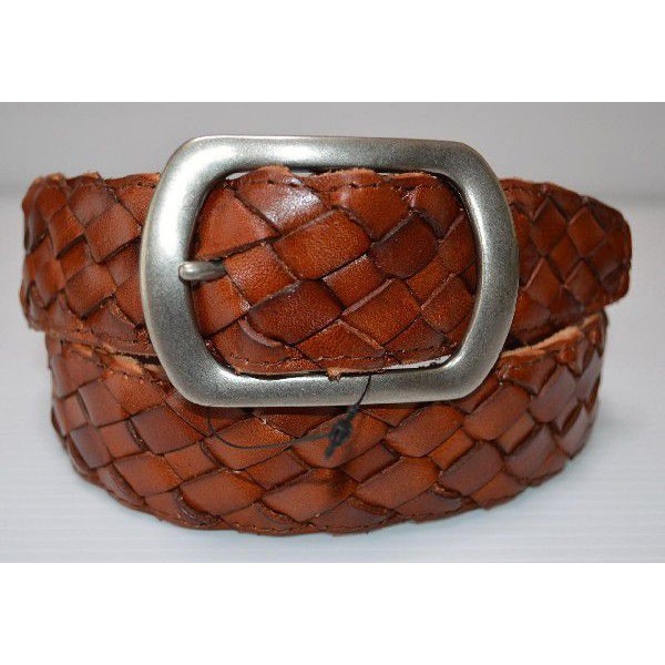 男女兼用　上質１枚牛革 メッシュ 編みこみベルト バックル交換可能 キャメルブラウン