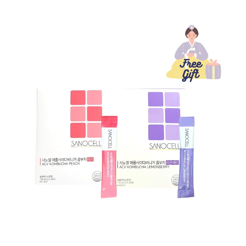 [SANOCEL] アップルサイダービネガーコンブチャ１箱　２種から１択　ピーチ味/レモンベリー味 (各１箱5gX28本)　韓国コンブチャ/アサビ/エサビ/スティックタイプ