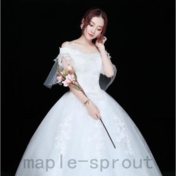 ウエディングドレスロング白超豪華お呼ばれ袖あり肩隠し袖隠しレース上品着痩せ結婚式二次会演奏会花嫁披露宴撮影編み上げ式人気1