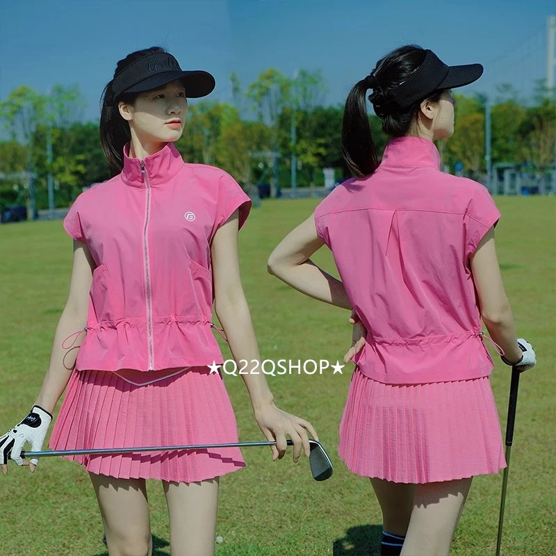 ゴルフウェア 2025 春夏 上下セット レディース 韓国風 黄色 ピンク 日焼け止め 半袖 Tシャツ ゴルフスカート プリーツスカ 速乾 通気 スポーツウェア テニスウェア 女性 かわいい おしゃれ