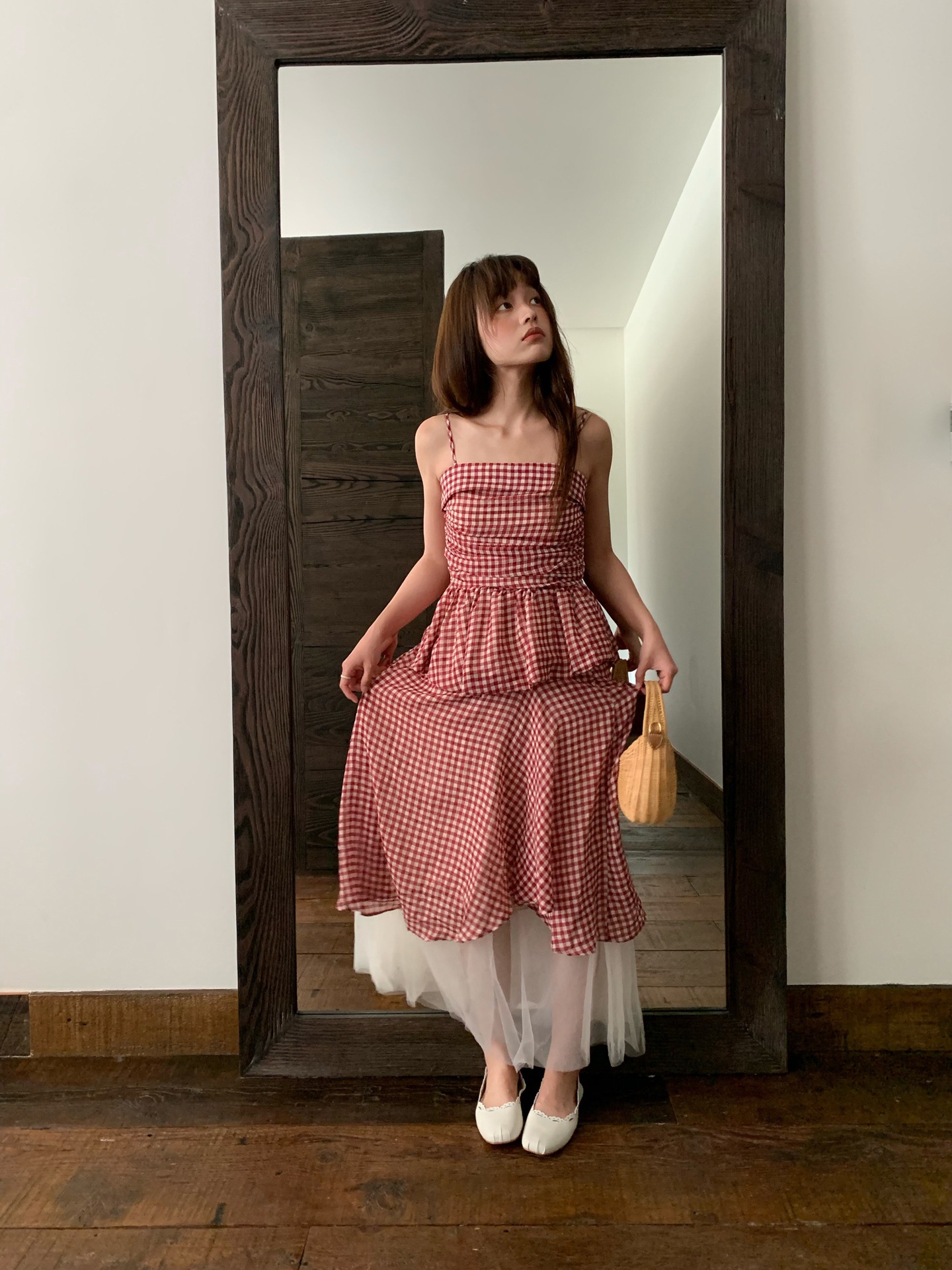 夏のレトロな暗い赤い格の小さい人のファッションのスーツの女性の甘い妹の2つのセットのS5518