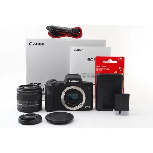 新品 Canon EOS Kiss M レンズ、SDカードセット 白