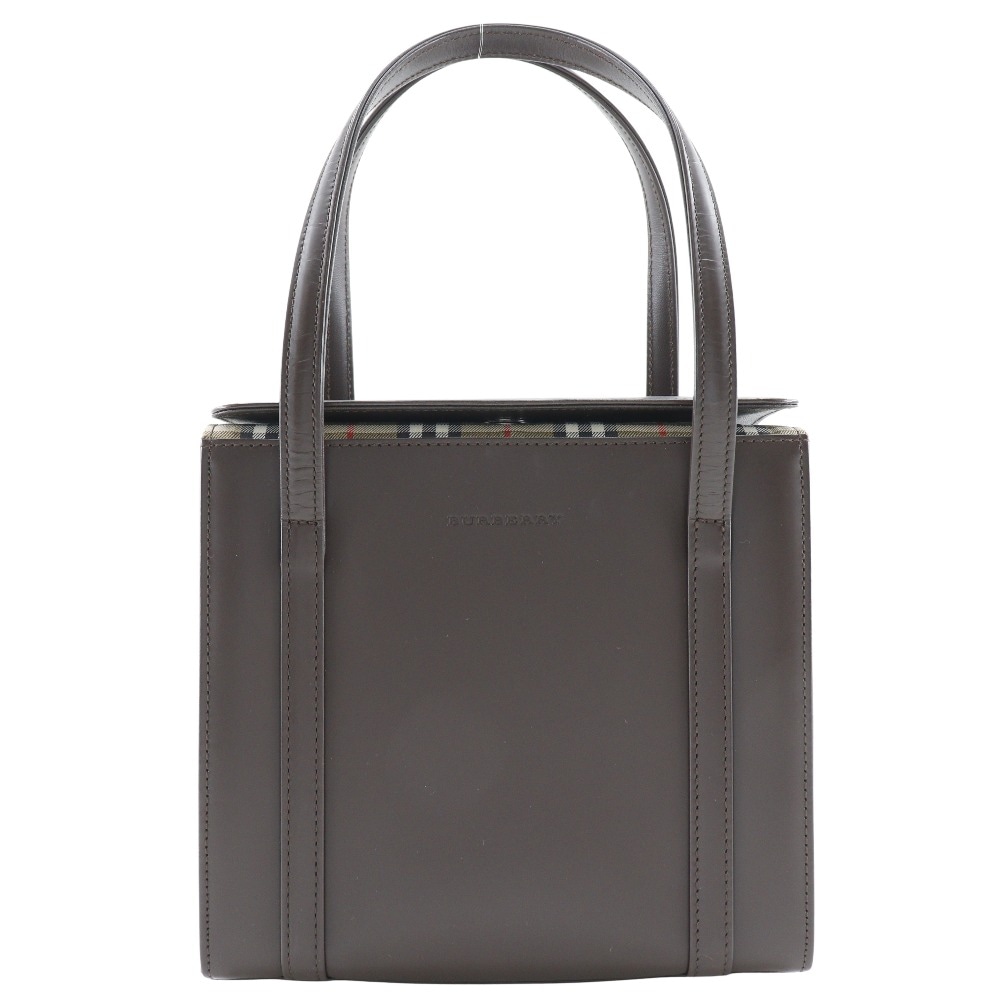 ボックス ノバチェック ハンドバッグ カーフ 茶 レディース 中古品 Aランク