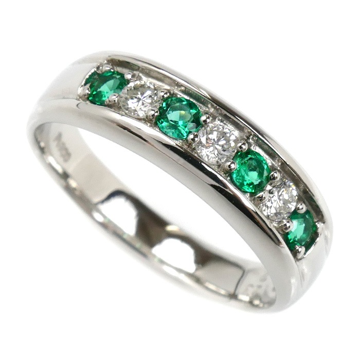 Pt900プラチナ リング・指輪 エメラルド0.23ct ダイヤモンド0.20ct 17号 6.4g レディース 中古 美品 44,880円