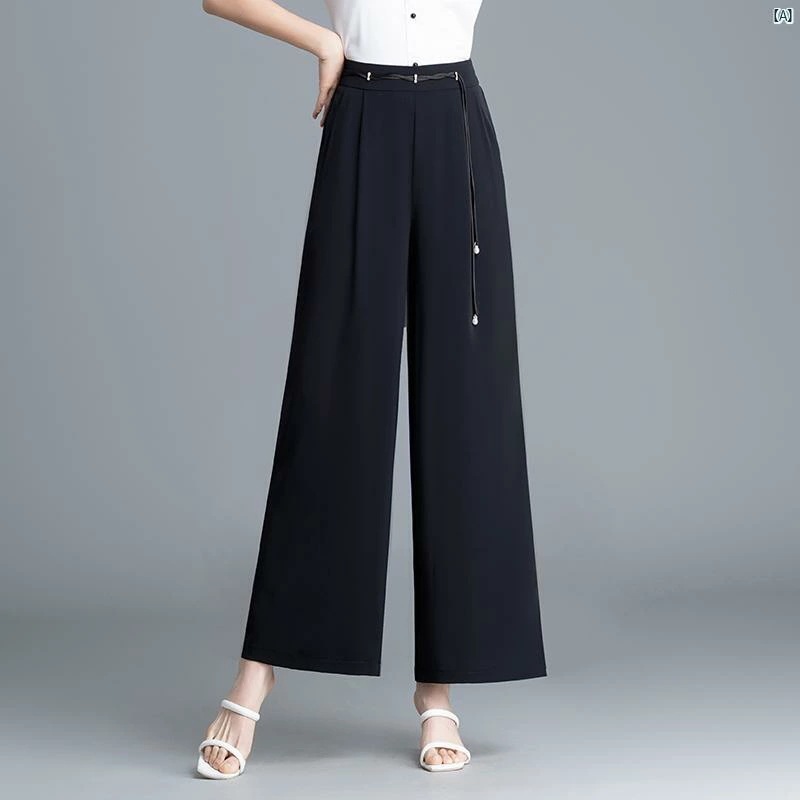冷感 ワイド レッグ パンツ カジュアル ママ レディースパンツ 夏 薄手 小柄 ストレート 九分丈
