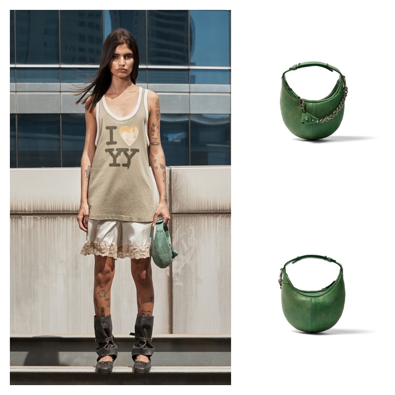 【OPEN Yy】 LEATHER MOTO HOBO MINI : GREEN