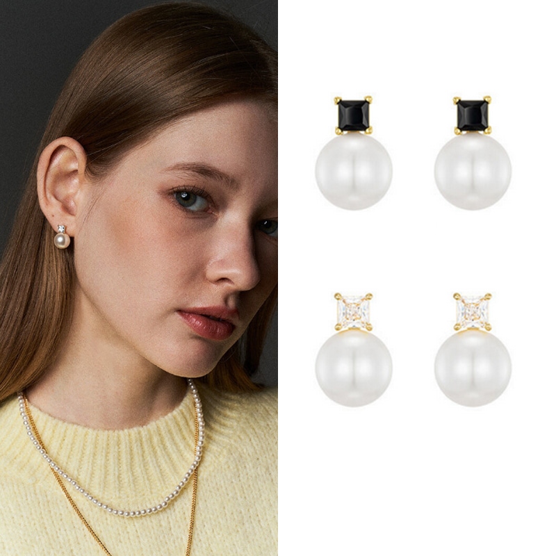 [韓国女性アクセサリー] 高貴なキュービック真珠のイヤリング 韓国ファッションスタイル デイリーアクセサリー 人気ジュエリー