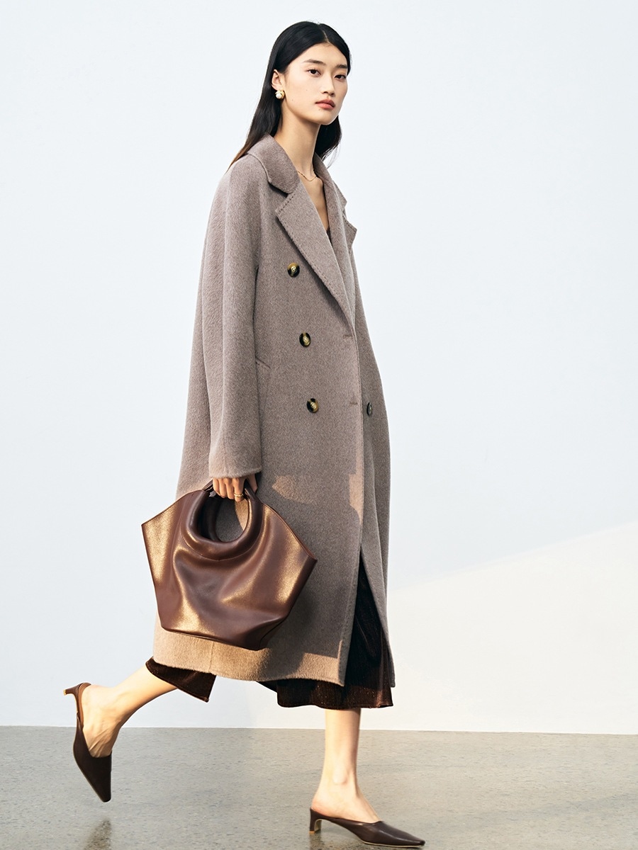 24秋冬韓国新作ゆったり長毛ウールコートレディースミディアムショルダースリーブリバーシブルコート
