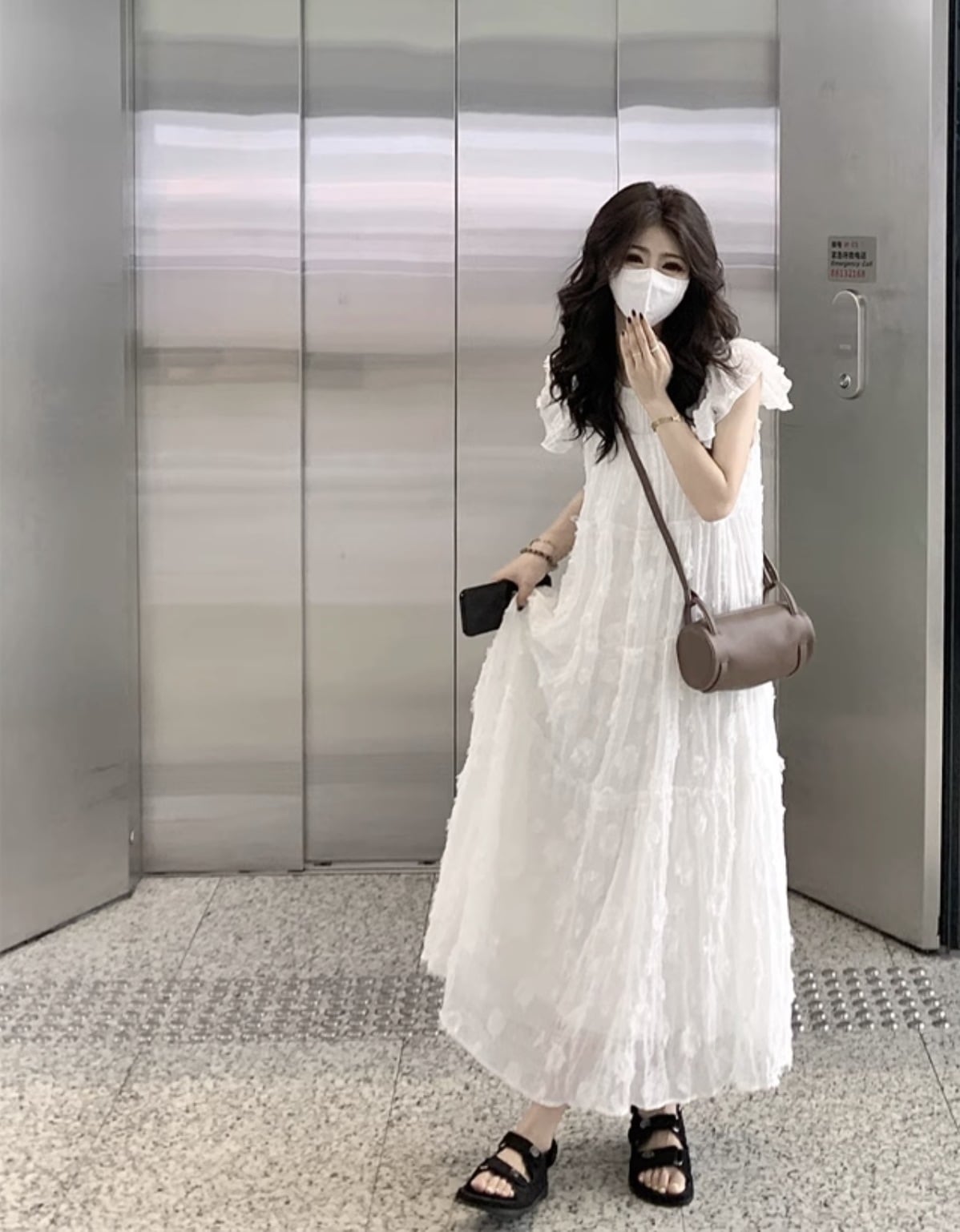 個性的 春 服 夏 服 ワンピース ワンピドレス フレアワンピース ティアード ロジスワンピ ロング 7分丈 袖あり フリル袖 二の腕カバー Uネック ラウンドネック フレア セミフレア A