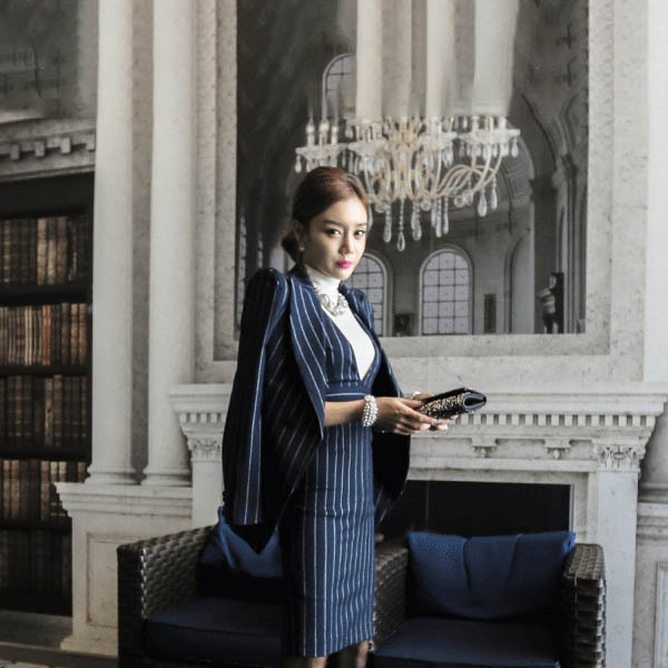 ワンピーススーツ ネイビー M 即納セットアップ ジャケット + ワンピース ストライプu94556