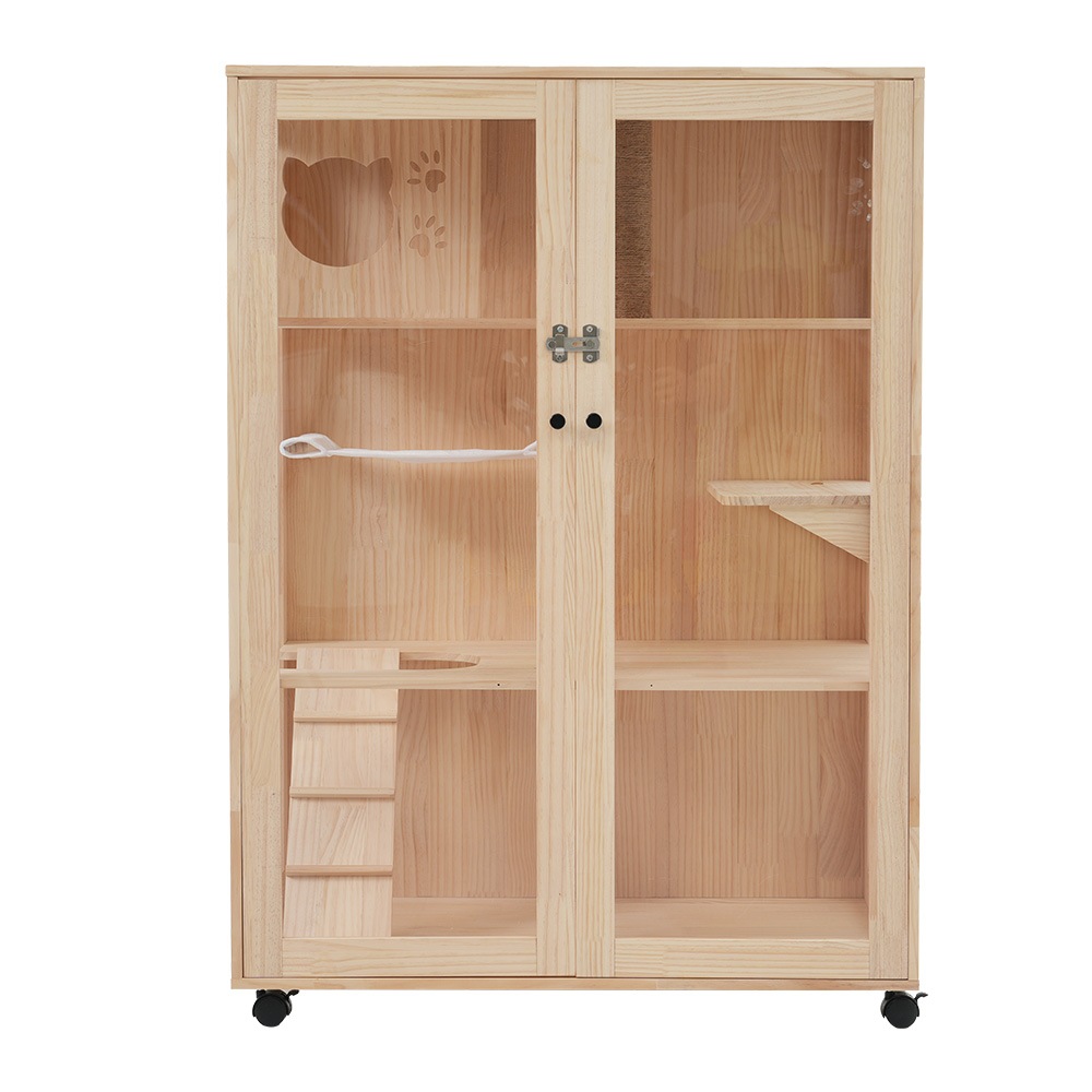 【国内即発送】猫 ケージ キャットケージハンモック付き 木製 猫 3段 高級感 ワイド 多頭飼い ペットケージ 猫ゲージ 大型 隠れ家 キャスター付き 多段 留守番 保護 脱走防止 幅広い 据え置き