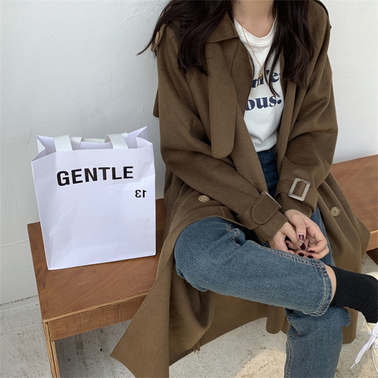 INSスタイル ウォーム レトロ デザインセンス ロング コート カジュアル ダブルカシミア コート ハンドメイド