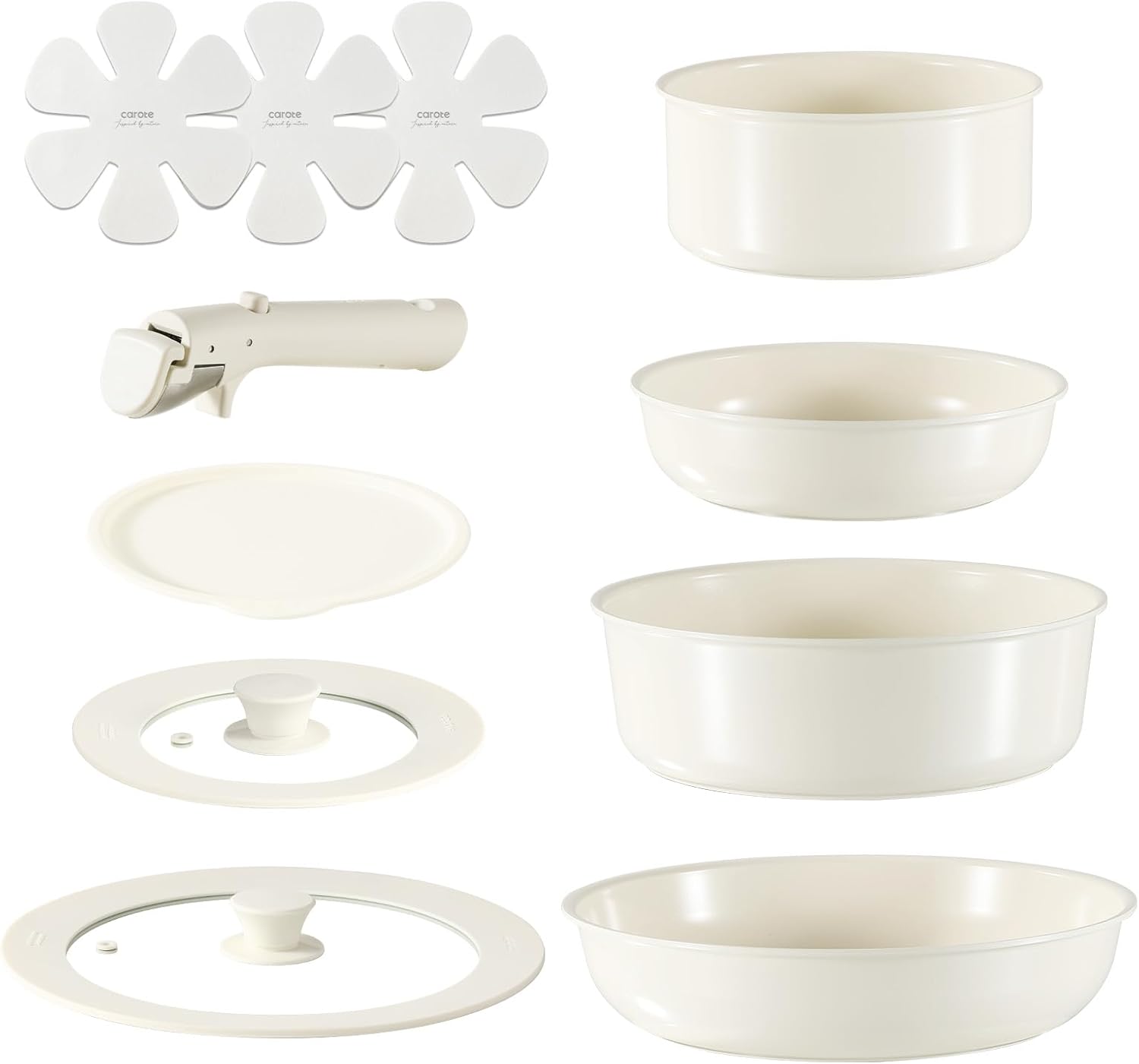 カローテ フライパン セット 11点 鍋セット フッ素 不使用 PFAS PTFE PFOA PFOS フリー IH対応 ガス火対応 セラミック ih 取っ手のとれる 軽量仕様 くっつかない 洗いやす