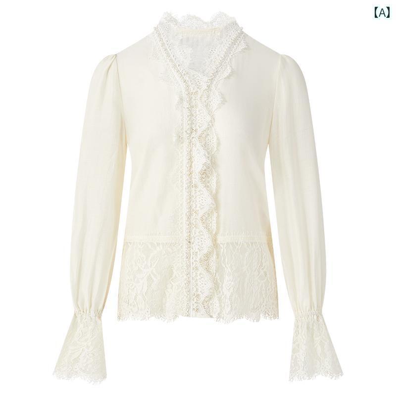 レディース　ニット　レース　シルク Hollin まつげ レースエッジ 長袖 レース シャツ 女性 2025 春秋 セクシー やや 透け 高級 レイヤリング トップス