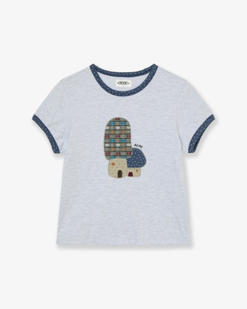 【AEAE】 MUSHROOM APPLIQUE TEE [LIGHT GREY] 正規品