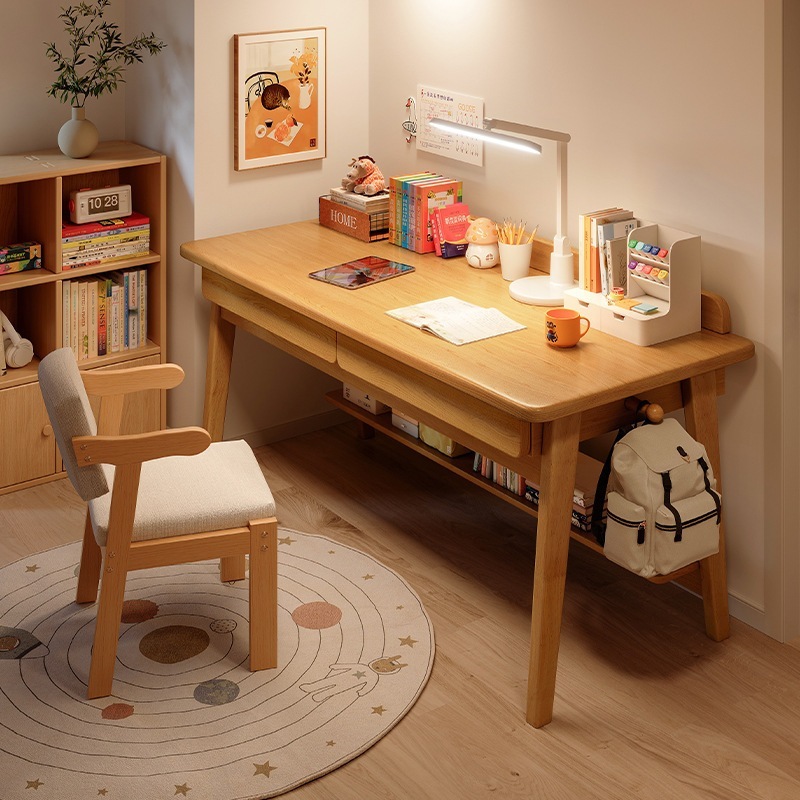 书桌学生家用学习桌初中生卧室写字桌子带抽屉墙边小窄桌电脑