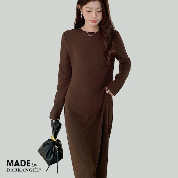 Qoo10 ダークエンジェル ふんわり暖かW起毛マキシワンピ 無地 ロ