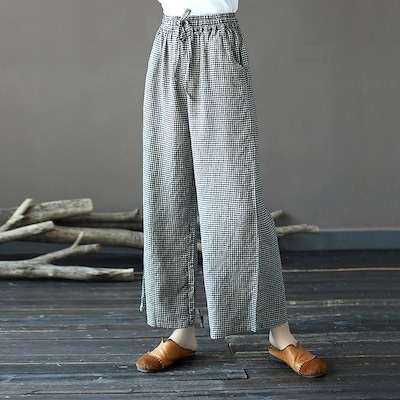 オリジナルレトロ文芸ゆったり亜麻ストレート長ズボン春の婦人服古着カジュアルパンツ