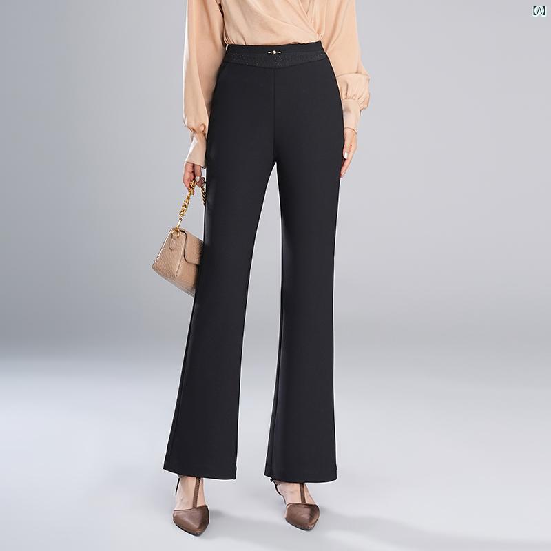 ハイウエスト スリム ブラック ブーツ カット パンツ レディース 秋 レディーススーツ カジュアル ズボン