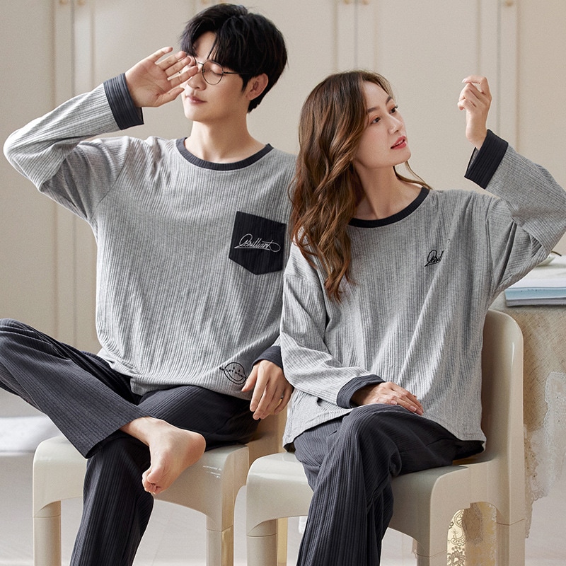 韓国人気 カップル ストライプ長袖 パジャマセット2color 2size ar* シルク100% ストライプ パジャマ セット | ベージュ – ar