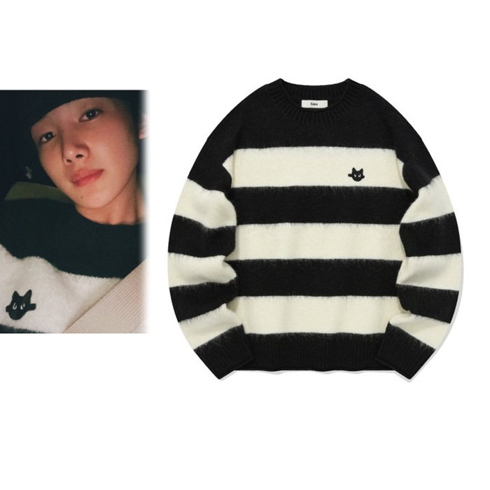 [andTEAM JO着用]ヘアーリー ストライプ ニット ブラック 11,833円