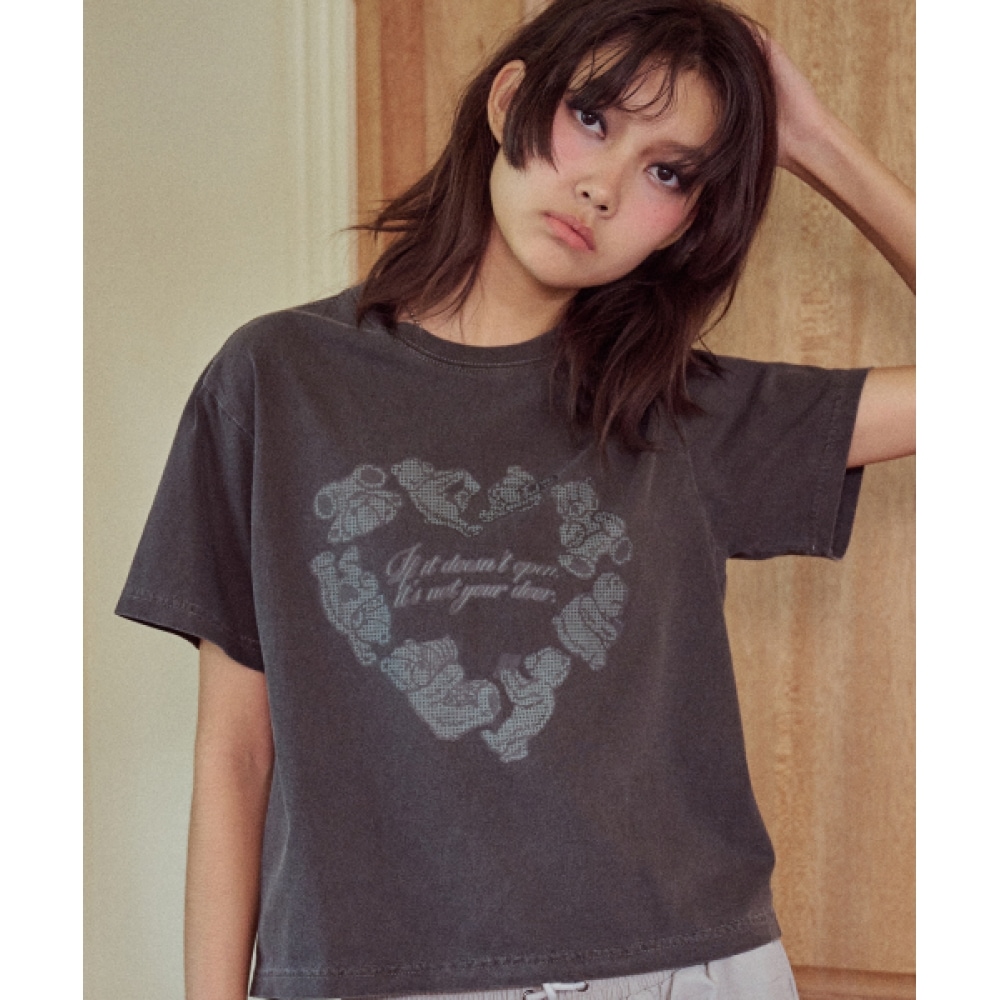 CPGN STUDIO ハートベアピグメントクロップショートスリーブ T シャツスモークブラック