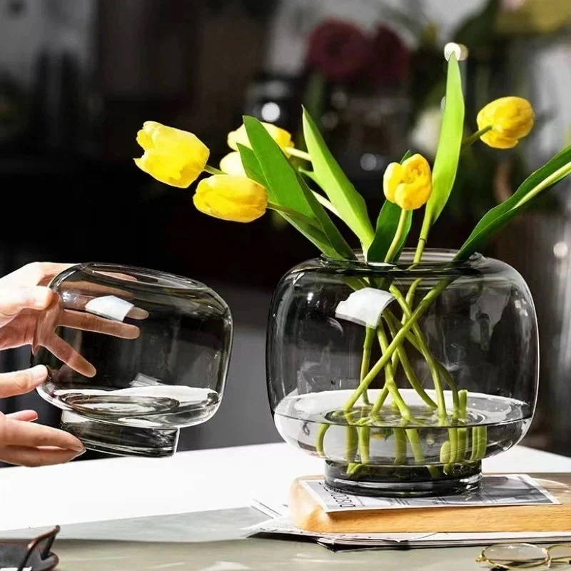 【20点セット】急速出荷原色ガラス花瓶透明な円形大口水養生け花応接間のテーブルガラス水槽の並べ255165675