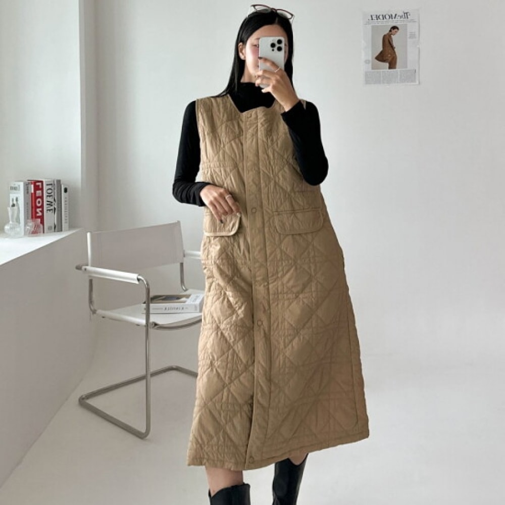 ショップアン FW レディース キルティング ベルト ジップ ロングベスト 兼 ワンピース CAT-WDR-3930-進ベイ