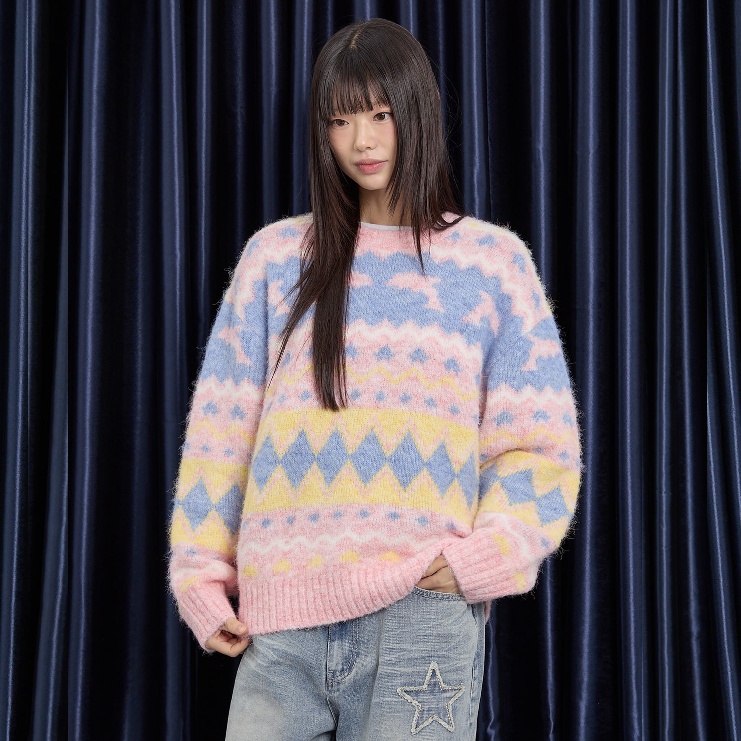 Dolphin Hairy Graphic Knit PINK