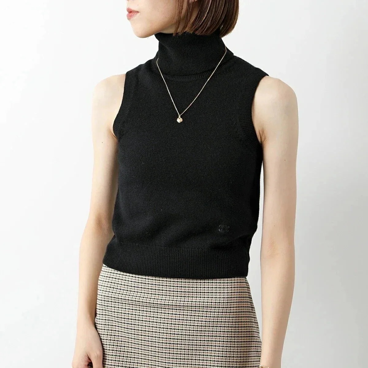 CELINE セリーヌ ノースリーブ ニット 2ADRT977V.38NO レディース タートルネック ベスト カシミヤ Triomphe トリオンフ ロゴ 刺 【ts】