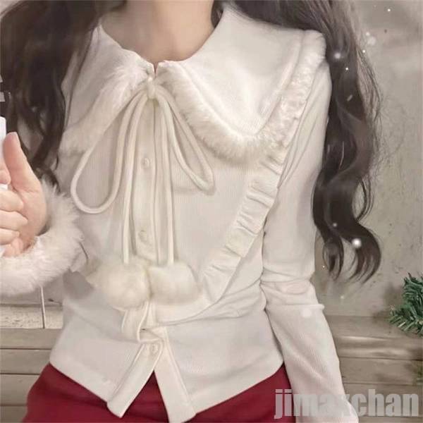 新生活 カットソー シャツ トップス レディース 長袖 秋冬もこもこ 可愛い lolita ロリータ クリスマス S~2XL ホワイト 森ガール 着まわし