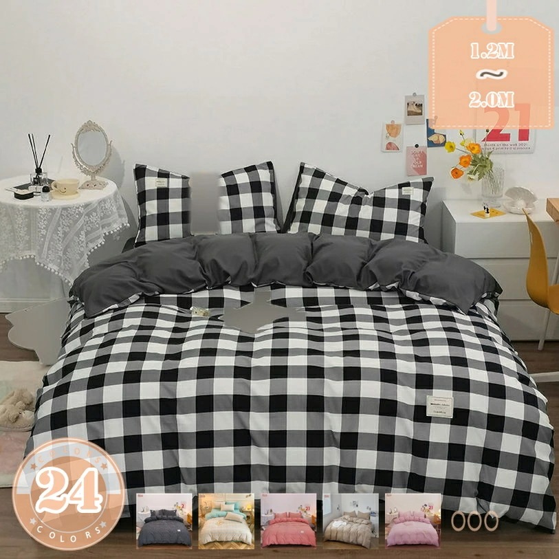 777円OFFクーポン 布団カバー ベッドカバー 4点セット ストライプ柄 布団カバー 無地 シングル 3点セット おしゃれ セミダブル ダブル チェック柄 ベッドカバー 枕カバー 四季通用 北欧風