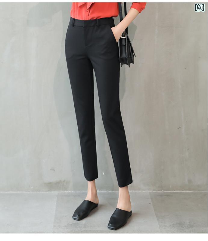 スラックス レディース 夏 薄手 クロップドパンツ ストレート ポケット ハイウエスト スリム カジュアル オフィス シンプル 黒 紺 大きめサイズ