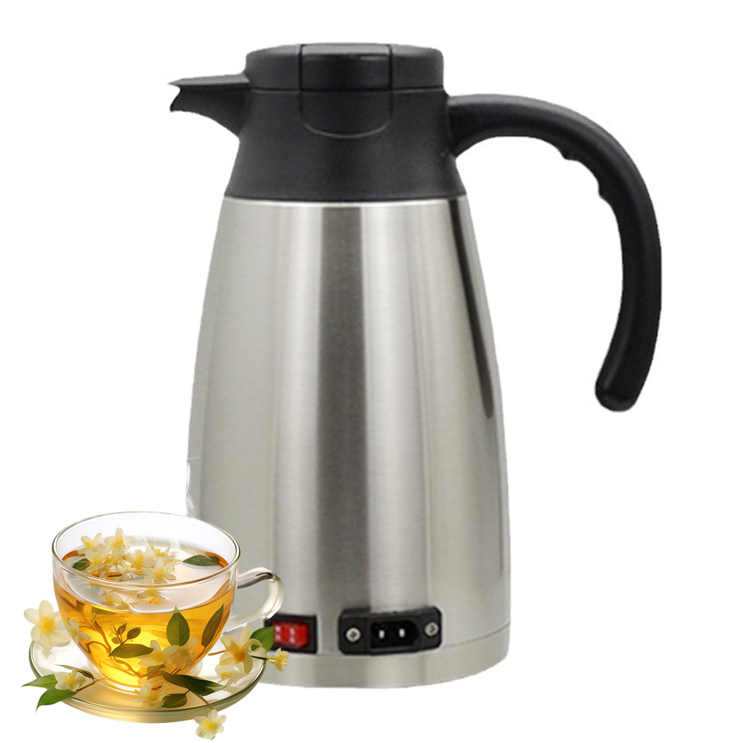 「1.3L大容量&DC12V/24V」 MACOLAUDER カー電気ケトル 100℃ 車載電気ポット 車用電気ケトル 車用ポット 車用湯沸し器 常に沸かす・保温モード ステンレス製 小型車トラック兼