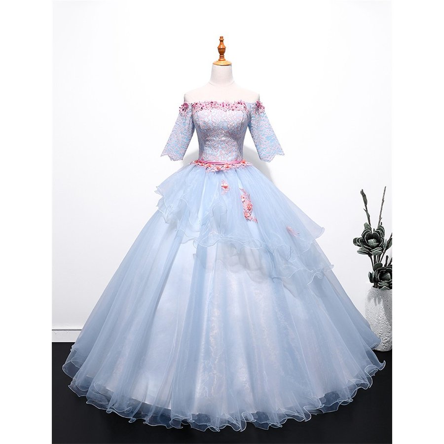 新商品　ウェディングドレス カラードレス 演奏会用ロングドレス　大きいサイズ ピアノ 発表会 ブルー