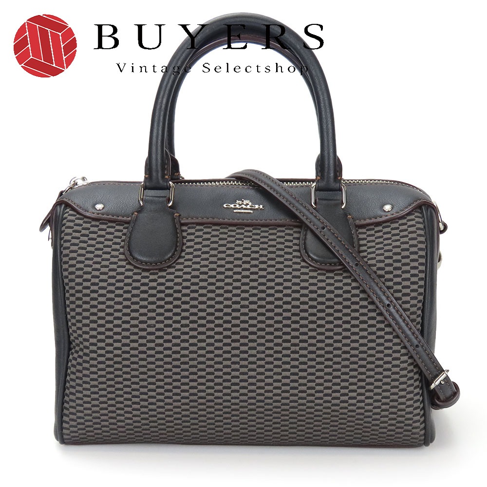 中古 ハンドバッグ F57242 レザー キャンバス ブラック グレー シルバー金具 2WAY ショルダー レディース 女性