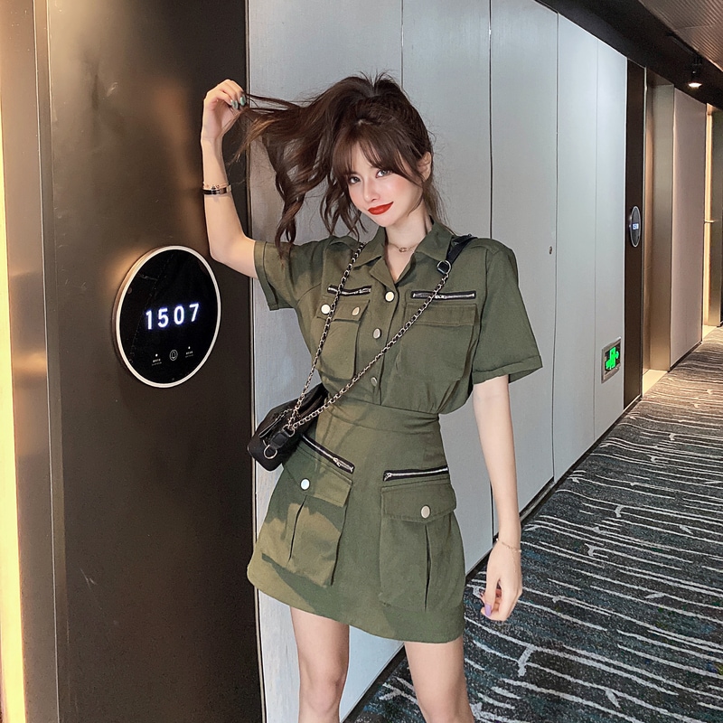 【セットアップ】半袖ジャケット＋ショートスカート ツーピース スーツ ジャケット ハイウエスト ２カラー a3220