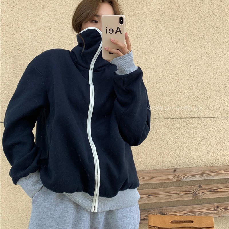 セータージャケット スウェット ブルゾン ジャケット 春服 レディース ジップアップ 韓国 ファッション 春 ２カラー a4089