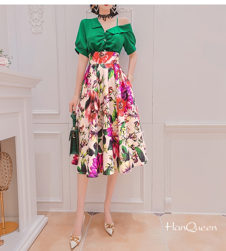 2カラー 花柄スカート 花柄 Aライン フレアスカート ミモレ丈 フラワー