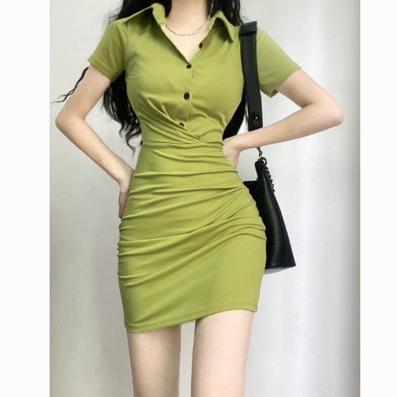 【送料無料】レディース 3カラー POLOワンピース ミニワンピース 襟付き ボタン 半袖