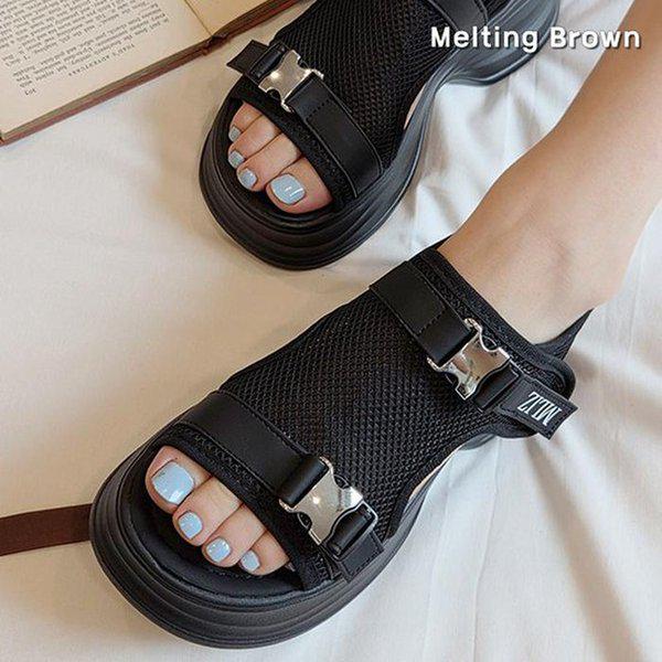 女性用夏サンダル メッシュ厚底サンダル J44