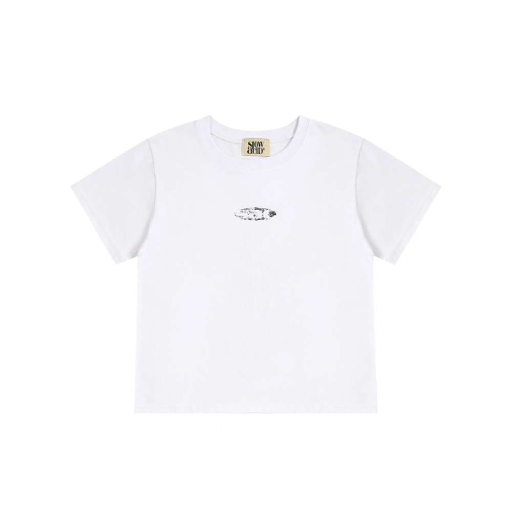 SLOW ACID 女性用クラックサックオーバルロゴ半袖Tシャツ [ホワイト]