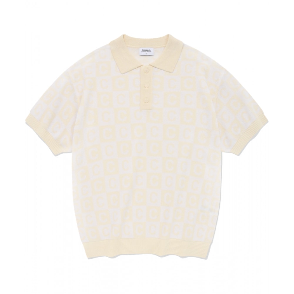 COVERNAT C柄襟ハーフニットアイボリー