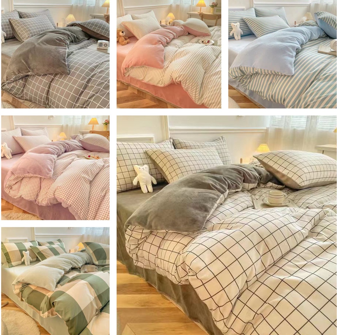 布団カバーセット 布団カバー 4点セット ベッド用品 フランネル 寝具セット 布団カバー 3点セット 可愛い 掛け布団カバー 枕カバー フラットシーツ 厚 布団カバーA+Bの2種類生地