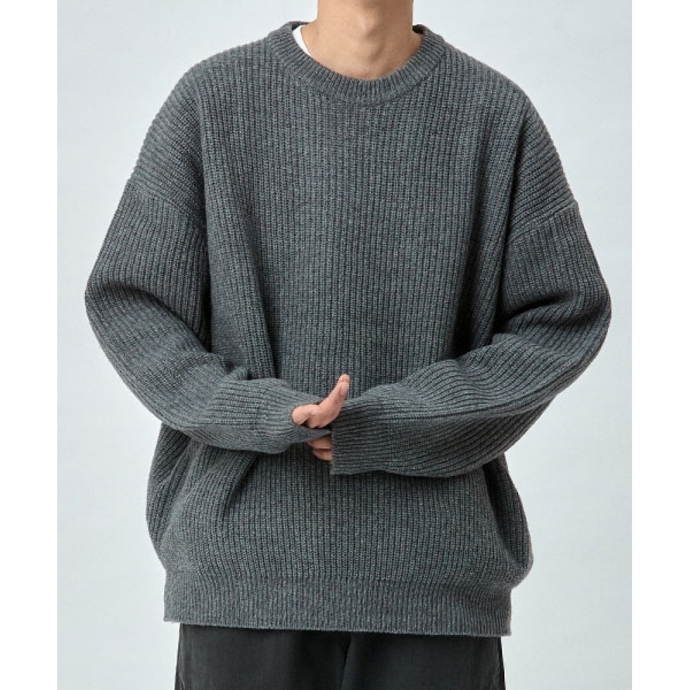 TAKEASY ラムスウールクルーネックオーバーニット（ヘッダーグレー）