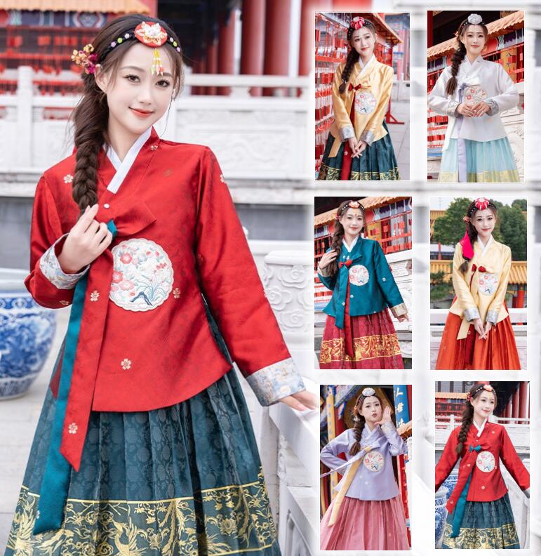 レディース 韓服 チマチョゴリ 女性 秋冬 韓服 韓国服 ロング 韓流チュールドレス 精巧な刺繍花柄 韓国宮廷風衣装 コスプレ イベント ハロウィン コスプレ衣装 韓服 学園祭 文化祭 撮影衣装