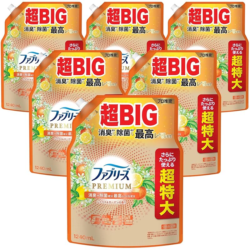 ファブリーズ 消臭スプレー PREMIUM 消臭＋除菌成分最高レベル配合 衣類・布製品用消臭剤 シトラス＆ガーデンの香り 詰め替え 超特大 1240mL×6袋 [ケース品] 9,757円