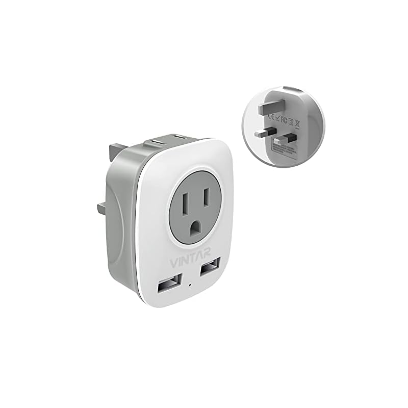 BFタイプ 変換プラグ VINTAR 変換プラグ 海外旅行用 イギリス 変換プラグ 2個AC差込口 2USB Aポート付きコンセントBF変換 香港シンガポールマレーシアマカオイギリスなどの国に